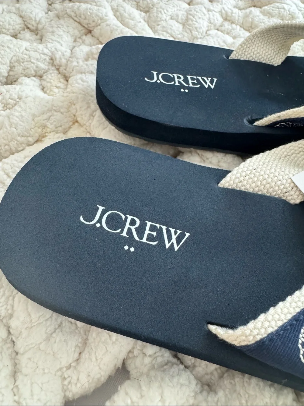 J.Crew Navy Embroidered Shell Flip Flops - Brand New with tags